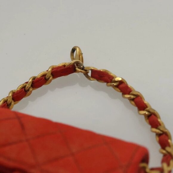 CHANEL Mini Mini Matelasse Charm Lamb Skin Orange CC Auth - Picture 8 of 15